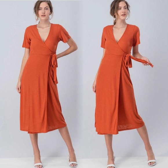 Wrap ribbed stretchy and soft midi dress medium - Picture 4 of 11